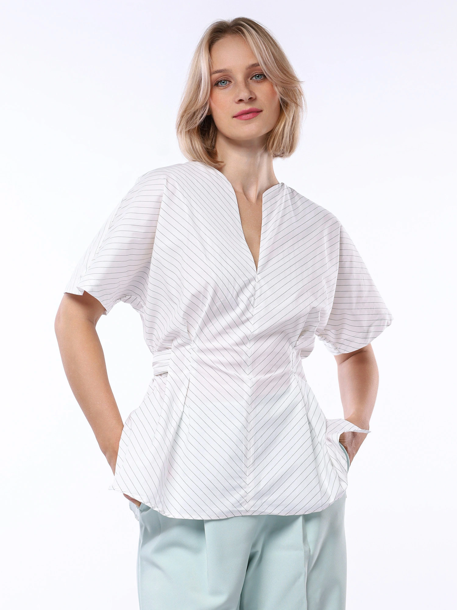 Блуза из смесового хлопка в полоску